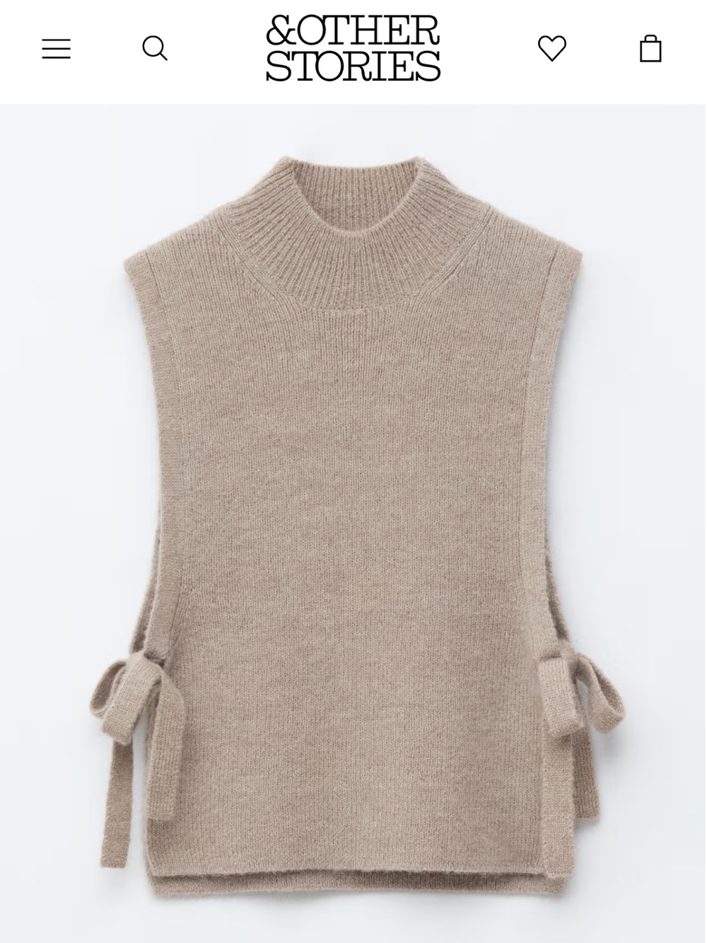 & Other Stories Beige Sleeveless Knit Mock Neck Vest with Side Ties